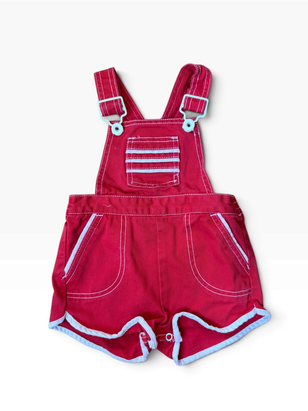 Kids Red Vintage Overall Shorts with White Trim